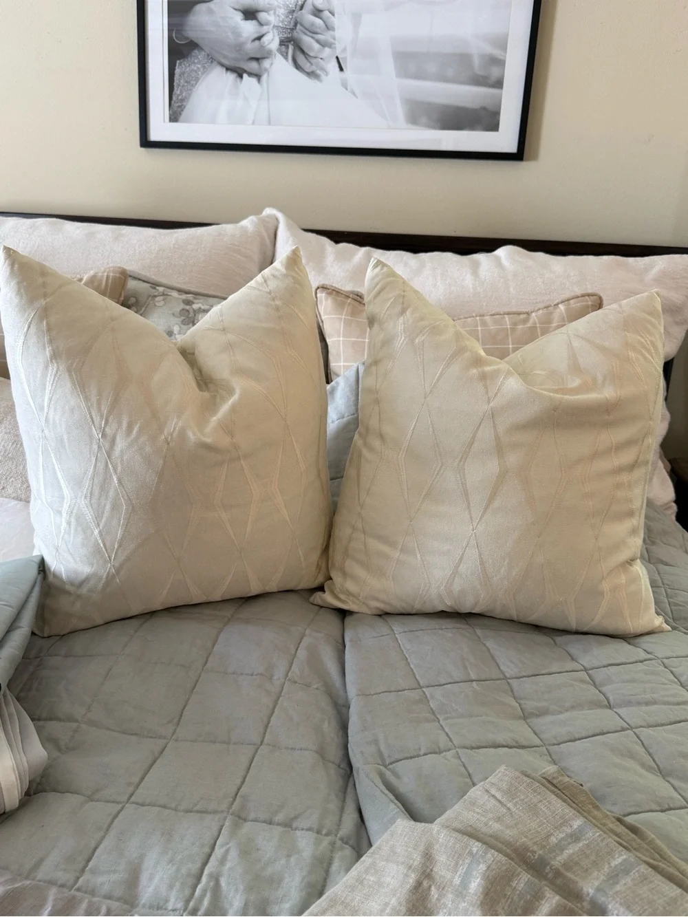 Custom designer Cream Decorative Throw Pillow Pair inserts included